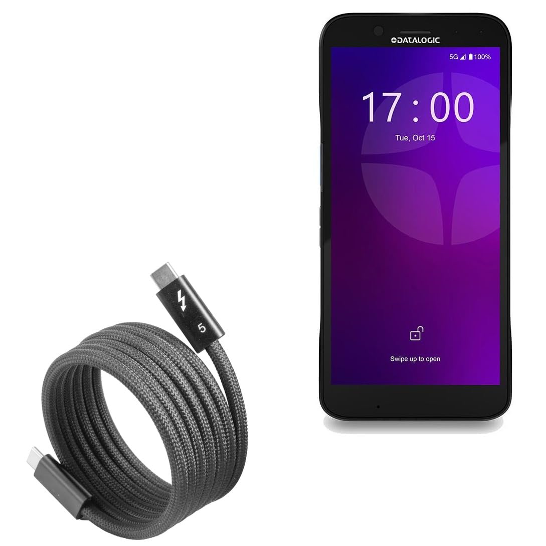 BoxWave Cable Compatible with Datalogic Memor 17 HC - SnapWrap Thunderbolt 5.0 Cable (5ft 240W), Magnetic Self-Coiling Nylon Braided Retractable - Jet Black