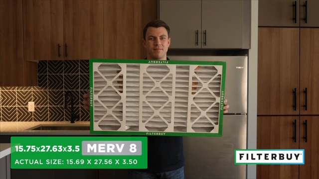 Image of Filterbuy 15.75x27.63x3.50 Air Filter MERV 8 Essential Dust & Allergy Defense (2-Pack), Pleated HVAC AC Furnace Filters for AprilAire Space-Gard 104 & 2140 (Actual Size: 15.69 x 27.56 x 3.50)