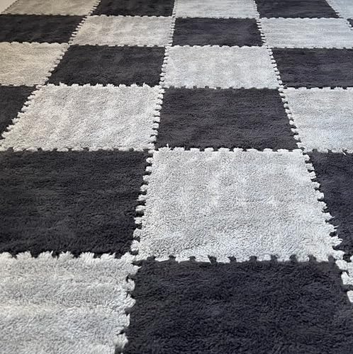 BXEBUI 12pcs Carpet Squares Puzzle Floor Mat, Grey+Black - Image 4