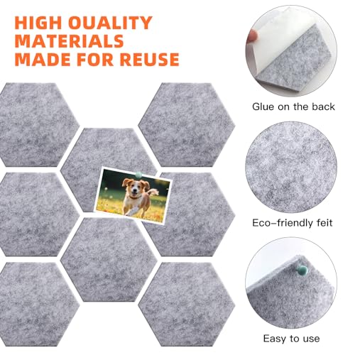 10 Stück Sechseckige Kork-Pinnwände, Selbstklebende Memo-Tafeln + 40 Pinnnadeln – Dekoration für Fotos Memos Wohnzimmer