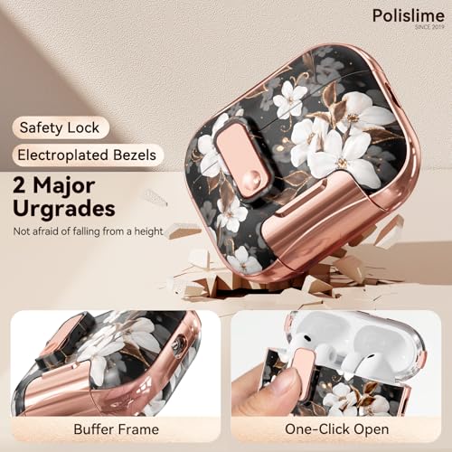 Image of for Apple AirPod Pro 3 Case 2025 with Lock,Clear TPU Floral AirPod Pro 3 Generation Case Cover for Women Girly, iPod Pro 3 Cases with Keychain & Cleaner Kit- Black Gold Flower