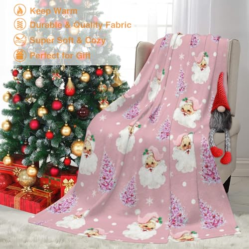 JOOCAR Pink Christmas Throw Blanket Santa Claus Merry Christmas Happy New Year Blanket Cozy Soft Lightweight Flannel Plush Blankets for Bed Couch Living Room Sofa Chair,50x60 Inch - Image 4