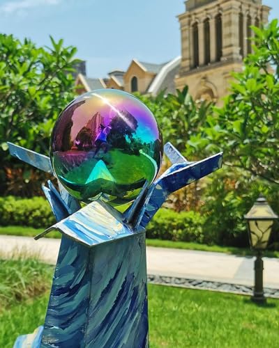 YoupO Rainbow Gazing Globe Mirror Ball in Stainless Steel, Shiny Hollow Sphere Sparkling Housewarming Outdoor Ornament (10 Inch)
