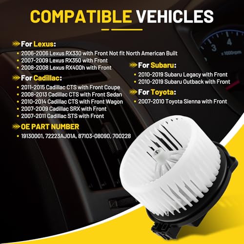 Image of 700228 HVAC Blower Motor Fit for Cadillac CTS 2008-2015 | for Lexus RX330 RX350 RX400h, for Subaru Legacy & Outback 2010-2019, for Toyota Sienna 2007-2010 Replacement Part 87103-08090