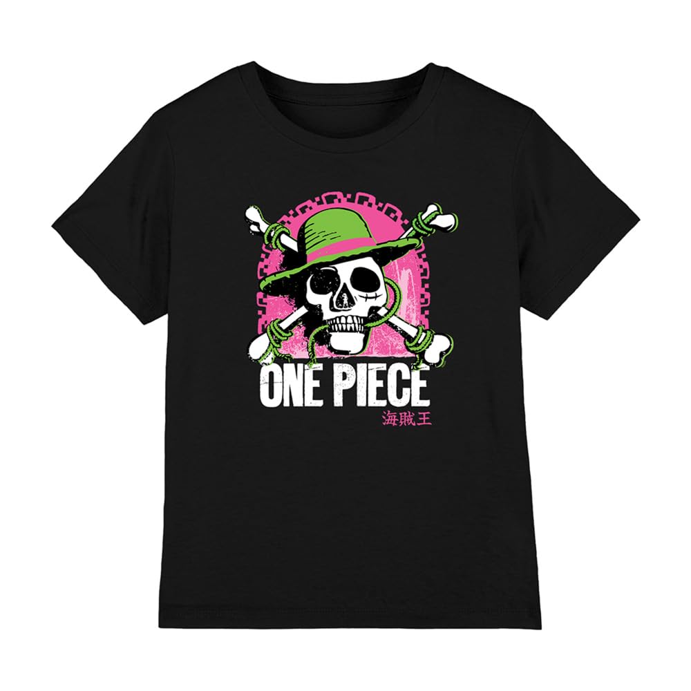 One Piece Bright Jolly Roger Kids T-Shirt, Black, 7-8Y