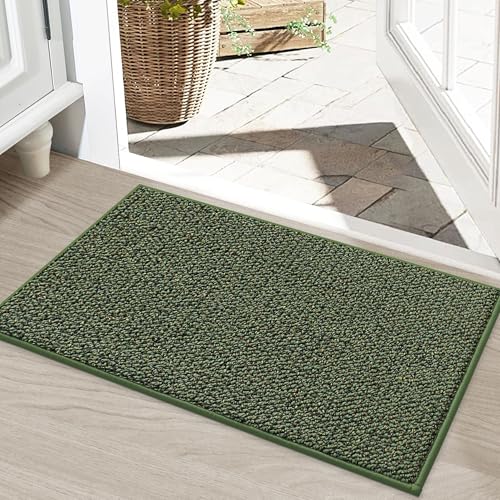 Image of BEQHAUSE Dirt Trapper Door Mat 20 inch x 32 inch, Non-Slip Washable Doormats Entrance Mat, Dirt Resistant and Absorbent Welcome Mat, Low Profile Floor Mats for Front Back Door and Entryway, Green