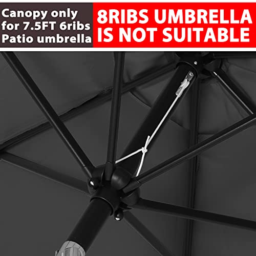 Image of ABCCANOPY 7.5ft Outdoor Umbrella Replacement Top Suit 6 Ribs (Dark Gray)