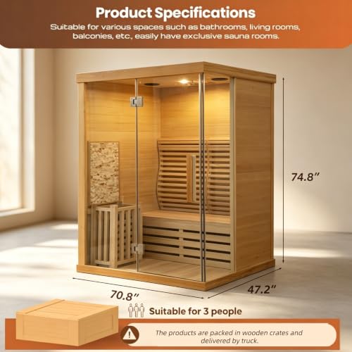 Image of Indoor steam sauna, 3 Person Home Sauna, Wi-Fi control, 6 kW Harvia Stove | Canadian hemlock Wood(220V)