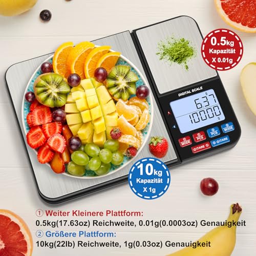 Diyife Digital Köksvåg 10 kg/1 g & 500 g/0,01 g - Dubbel Funktion