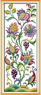 Decdeal DIY Handmade Needlework Counted Cross Stitch Set Embroidery Kit 14CT Beautiful Flowers Pattern Cross-Stitching 21 * 50cm Home Decoration