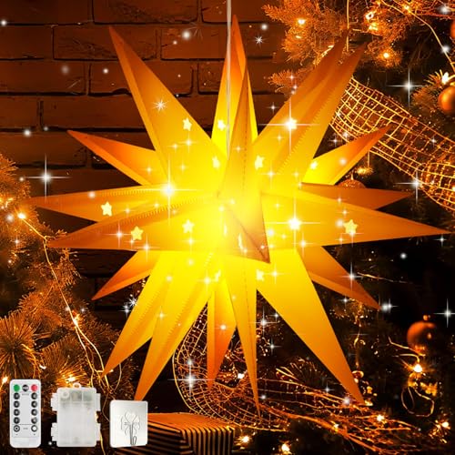Charmofun 3D Weihnachtsstern Beleuchtet, 45CM PVC Herrnhuter Sterne...