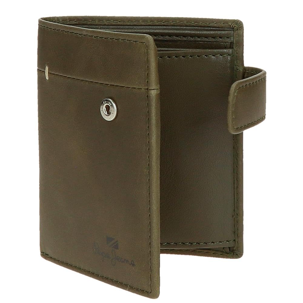 Pepe Jeans Staple Cartera Vertical con Tarjetero y Cierre de Click Verde 8,5x10,5x1 cms Piel by Joumma Bags