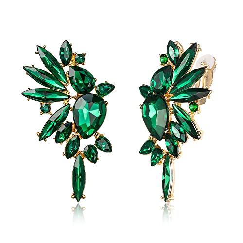 EVER FAITH Vintage Rhinestone Statement Earrings, Fashion Bling Colorful Marquise Drop Crystal Cluster Dangle Clip-on Earrings for Women