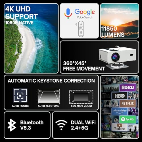 Image of Ghost Projector X6 Full HD Native 1080P, 4K Support | 11850 Lumens | Swivel Stand 360 * 35 Degree | Android 11 (2GB +16GB) | Auto (Focus + Keystone + Obstacle Avoidance) (White)