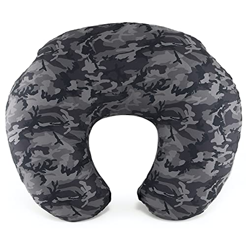 Image of The Peanutshell Nursing Pillow & Cover - Soft Newborn Nursing Baby Boy Pillow Covers, Supportive & Comfortable Breastfeeding, Tummy Time Baby Essentials - Black Grey Camo