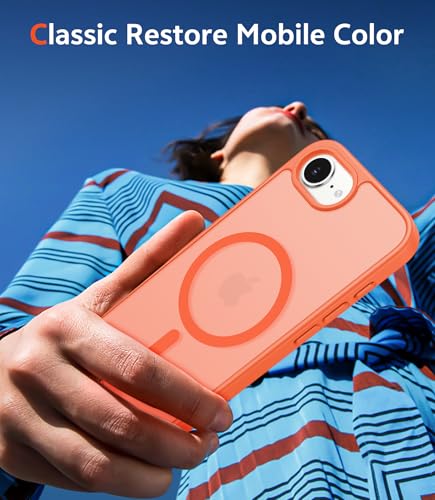 Image of FNTCASE for iPhone 17e & iPhone 16e Case Matte: Magnetic Phone Cases with Screen Protector Drop Proof Compatible with Magsafe Slim Anti Yellowing Protective Translucent Cell Phone Cover (C-Orange)