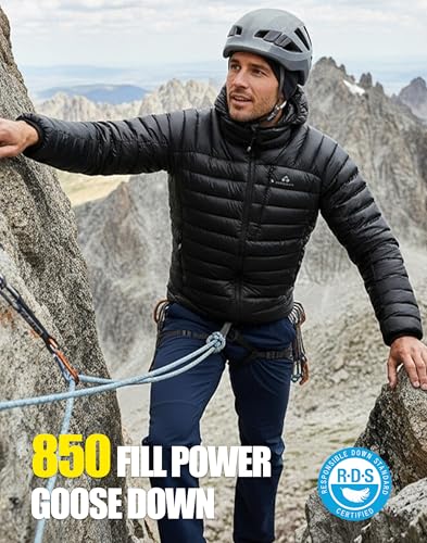 Image of Pioneer Camp 850 Fill Goose Down Jacket Men Lightweight Packable Puffer Jacket with Hood Insulated Warm Winter Puffy Coat