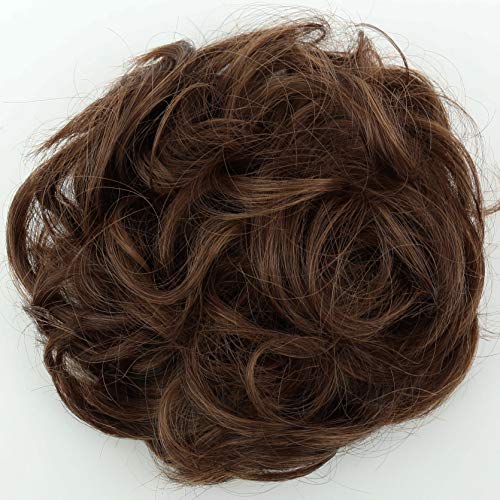 PRETTYSHOP Hairpiece Scrunchie Bun Up Do | Ponytail Extensions | Wavy Curly or Messy (Brown Mix 4/30 G26A (L))