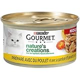 GOURMET Nature's Creations | Erwachsene Katze | Mini Häppchen | Huhn Füllung Spinat & Tomaten | 24 x 85 g (Box)
