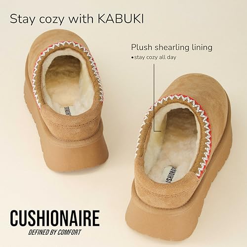 CUSHIONAIRE Kabuki Platform Boots Genuine Suede Fuzzy Mule Slippers for Women with Memory Foam | Indoor/Outdoor Womens Slippers | Wide Widths Available4
