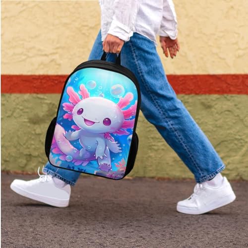 Xhuibop Cute Axolotl Girls Backpack with Lunch Box Set of 3 Elementary School Bag and Lunch Bag for Girls 6-8/10-12 Kids Book Bag with Lunchbox Pencil Case Children 3rd Grade Bookbag3