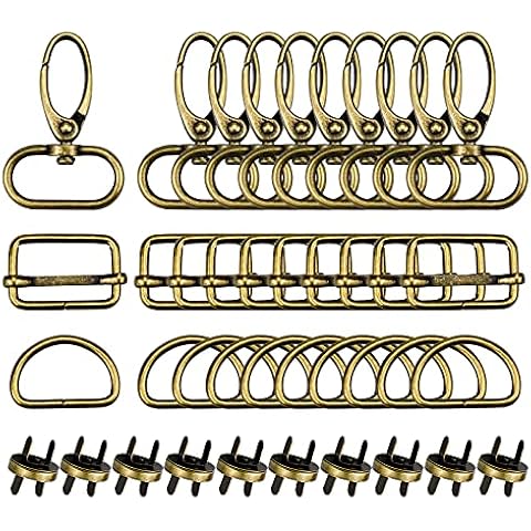 LUOCAI 40Pcs 25mm Metal D Rings Magnetic Buttons Tri Glide Slide Buckle Swivel Snap Hooks & D Rings Metal D Rings for Bags,Sewing, Dog Collars,DIY Crafts,Hardware Fasteners(Bronze) Cover