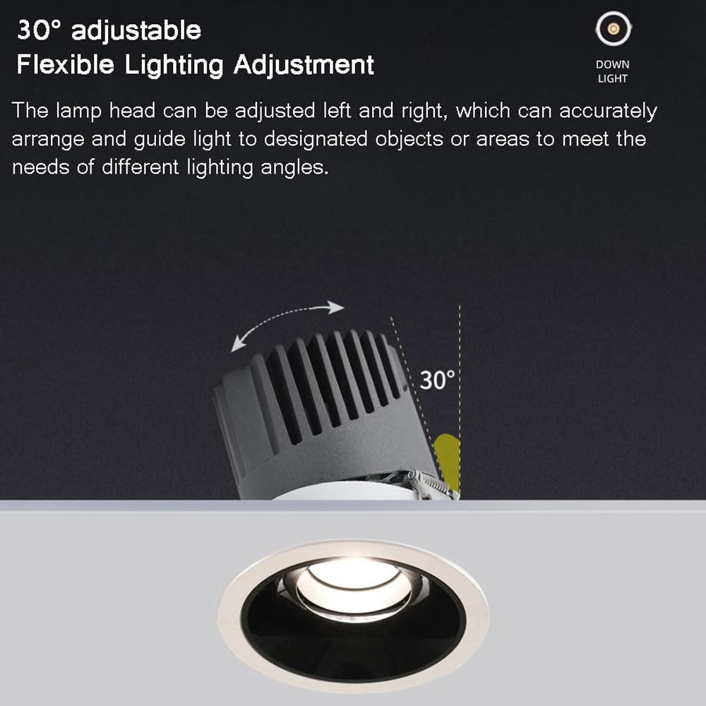 Oprawa Sufitowa Led Z Powłoką Antyodblaskową, 12 Sztuk, Nowoczesna, Okrągła, Aluminiowa, Sufitowa Lampa Led, Antyodblaskowa, Wpuszczana, Panelowa, Reflektorki, Kąt Regulo,12w-6000K