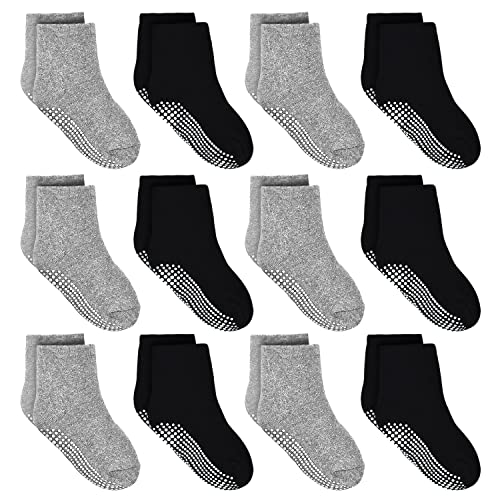 SUOSDEY Baby Rutschfeste Socken Baumwolle - Kinder Jungen Mädchen Jungen Anti Rutsch Socken 1-7 Jahre, 12 Paar Einfarbig Baby Socken Cover