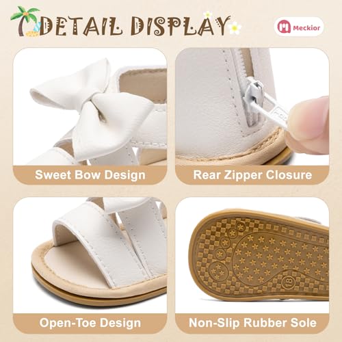 Image of Meckior Baby Toddler Infant Girls PU Leather Soft Open Toe Summer Sandals Flower Princess Flat Shoes
