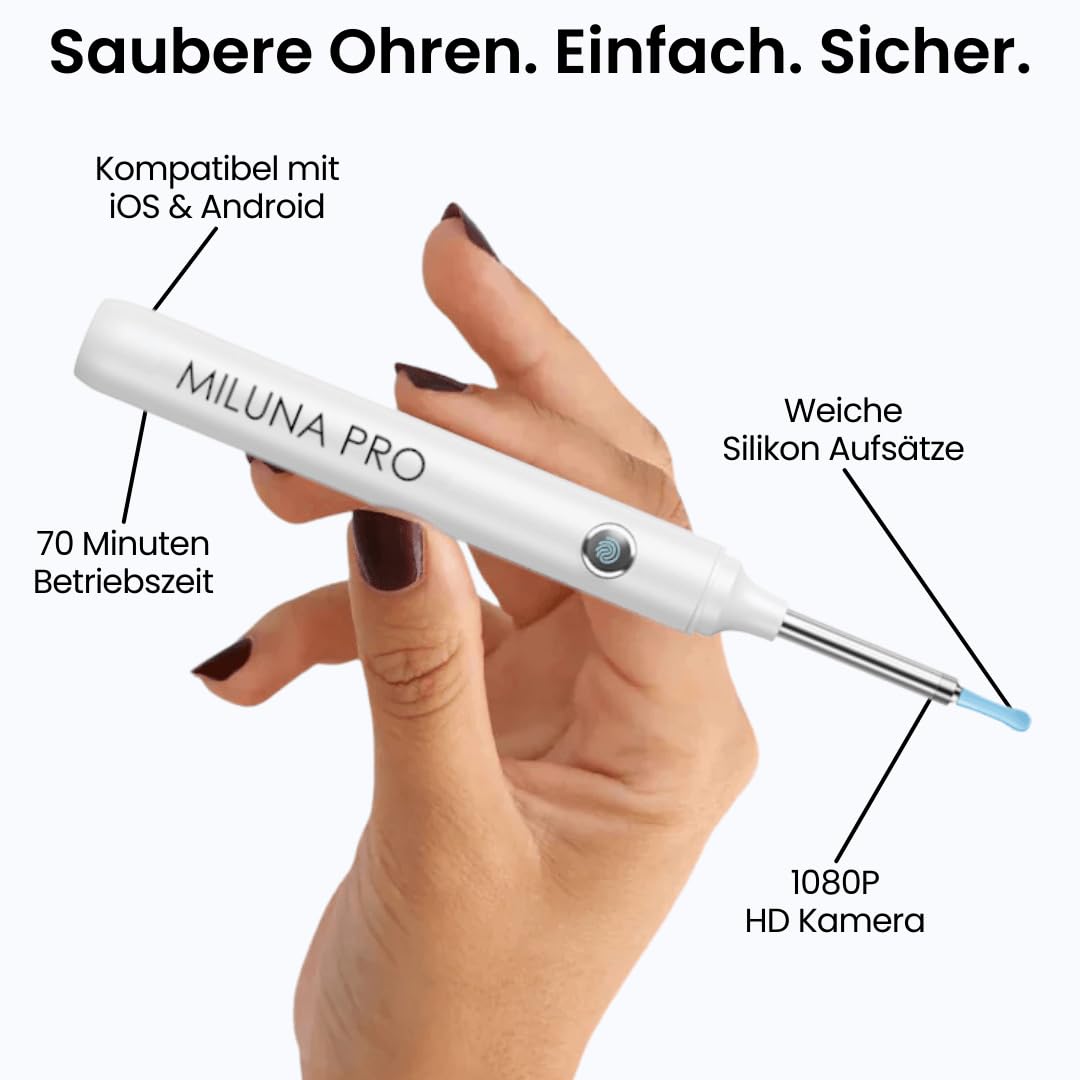 miluna pro - intelligenter ohrenreiniger mit hd-kamera Intelligenter Ohrenreiniger mit HD-Kamera – Effizienter Ohrenschmalz Entferner und Ohrenschmalz-Sauger für eine gründliche Ohrenreinigung