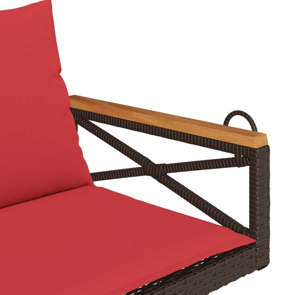 Banco colgante con cojín, color marrón, 109 x 62 x 40 cm, polirratán