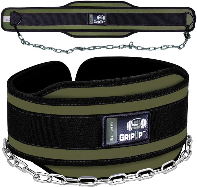 GripUp Dip Belt for Weight Lifting Dipping Gym Belt 36 Heavy Duty Adjustable Steel Chain 6 Neoprene Padded Back Support Chin Pull Ups Training Powerlifting Bodybuilding Squat