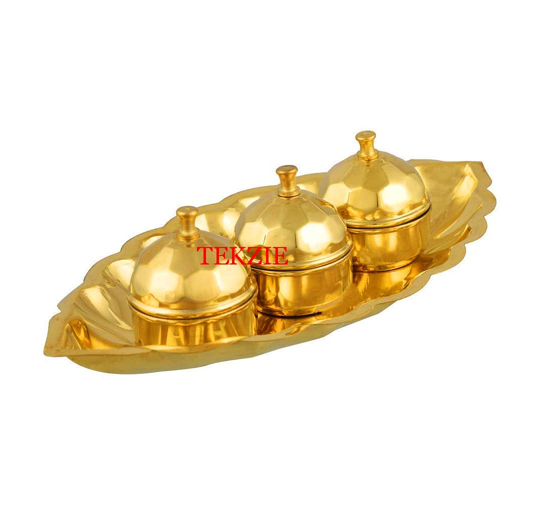Tekzie 3 Containers Brass Chandan Roli with Lid and Attached with Thali Kumkum Holder Box Tika Chopda Set (B0CGJ46QF7) Amazon Price History, Amazon Price Tracker