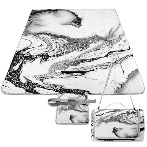 Couverture de pique-nique en marbre noir et blanc 148x148 cm tapis pliable imperméable - 2