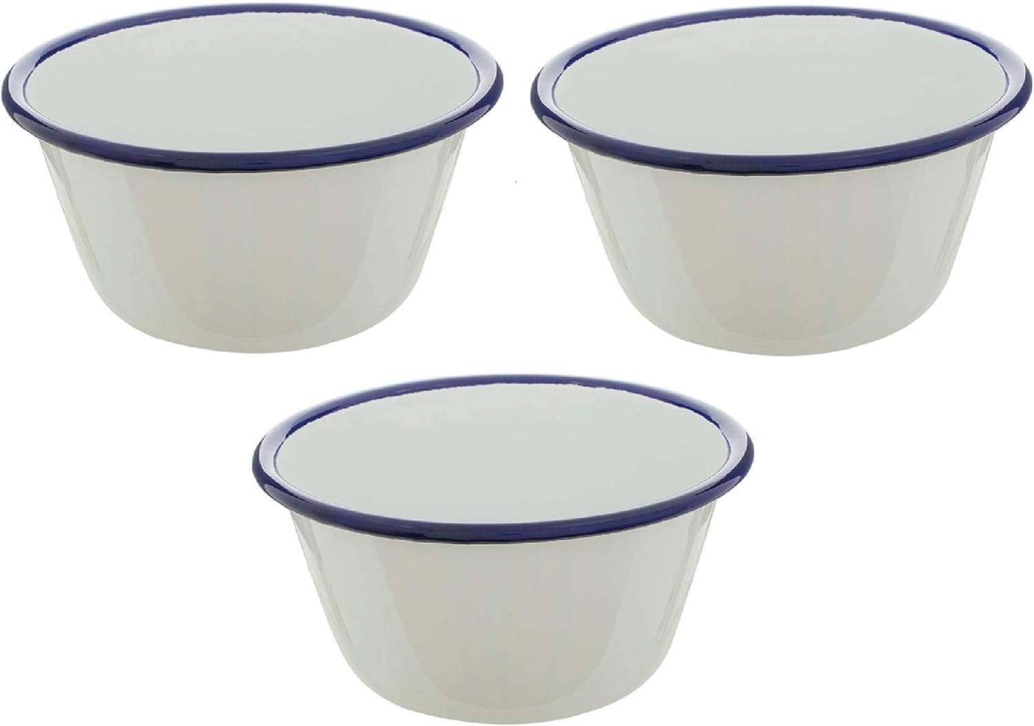 3 x Pudding Basin White 12cm | Enamel Cookware, Enamel Crockery with Lid