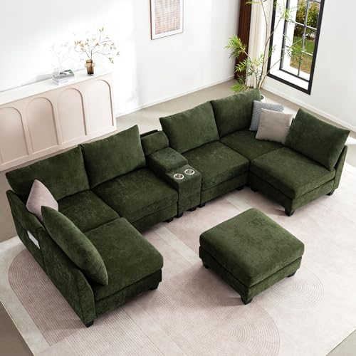 136.4-Inch Modular Sectional Sofa with Storage Ottoman