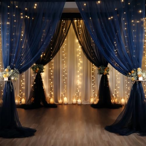 Cortinas Fondo de Tul Azul Navy 10x10ft 2 Paneles miniatura 2
