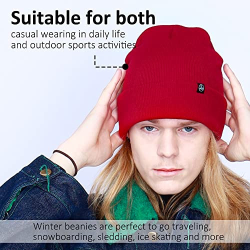Joywant Knit Red Beanie Hats For Men Slouchy Acrylic Guys Women Winter Hat Skull Caps All Season Cuffed Unisex Beanies (Maroon) #TOP5