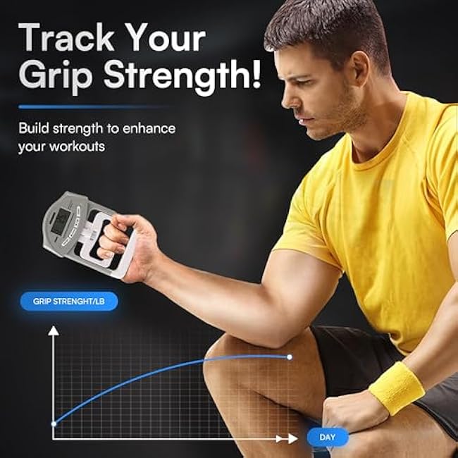 Grip Strength Tester - Hand Strengthening Device With Precision Sensors & Adjustable Handle - Hand Dynamometer Fits Most Hands - 90 Kgs/198 Lbs. Max Power Reading - For Home - Sports - Rehab & Clinical Use