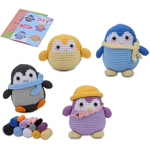 Tykoo Crochet kit for Beginners, 4 PCS DIY Crochet Kit with Easy Yarn, Crochet Kit for Adults and Kids with Step by Step Video Tutorials, Crochet Starter Kit for Traveling Duck (Penguin) Cover