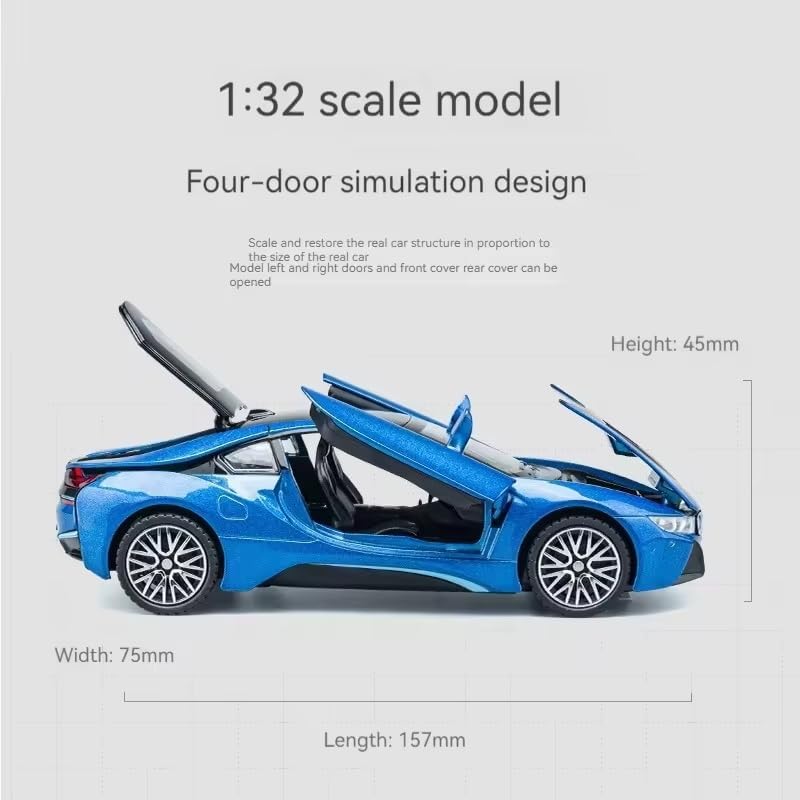 Image of 1:32 Scale BMW i8 Metal Diecast Car for Kids, Unisex, 3+