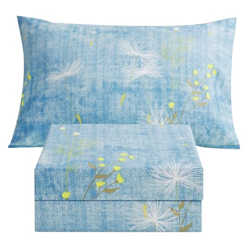 Image of JSD Blue Floral Print Twin Sheet Set Deep Pocket | 3 Piece Soft Botanical Microfiber Sheets, OEKO-TEX Certified, Easy Care