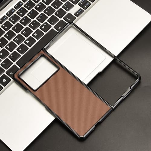 Image of for Tecno Phantom V Fold2 Case Carbon Fiber Texture Shockproof PU+PC Phone Cover - Brown