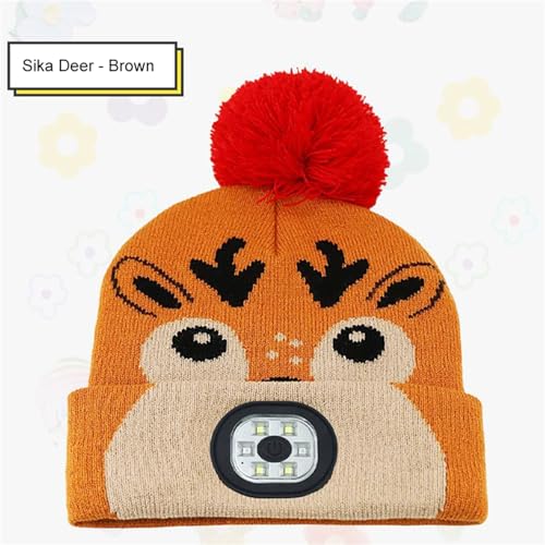 Kids Boys Girls Winter Warm Beanie Hat with Waterproof Light LED USB Rechargeable Funny Headlight Knit Hat3