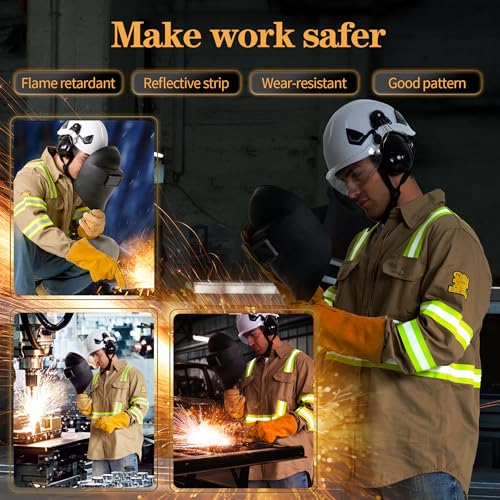 SRsafety Hi Vis FR Shirts for Men,7.0oz Long Sleeve FR Work Shirts,100% Cotton High Visibility Fire Shirt