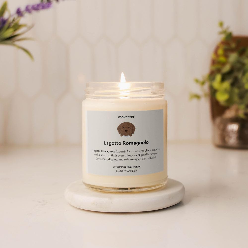 Lagotto Romagnolo Gifts - Luxury Soy Wax Candle - Vanilla, Jasmine, Sugared Almond - Makester, White - Image 3