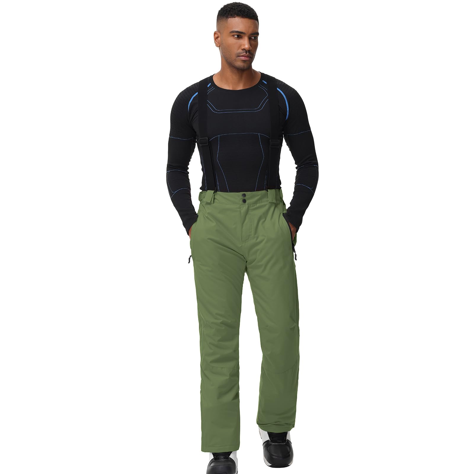 ALSOGO Pantalones de esquí para hombre, impermeables, cortavientos, para invierno, para la nieve, para exteriores, con tirantes desmontables