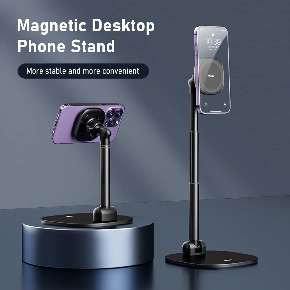Irfora MG-04 Supporto per telefono da scrivania pieghevole con supporto magnetico girevole a 360°, ricambio regolabile in altezza per smartphone serie 14/13/12