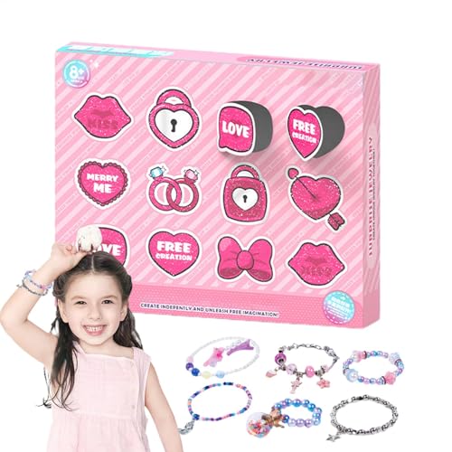 Moreeulsi Pulseras de calendario de Adviento de Navidad, kit de fabricación de pulseras con dijes temáticos de Navidad, 12 rejillas de accesorios, calendario de Adviento, suministros de fiestas de
