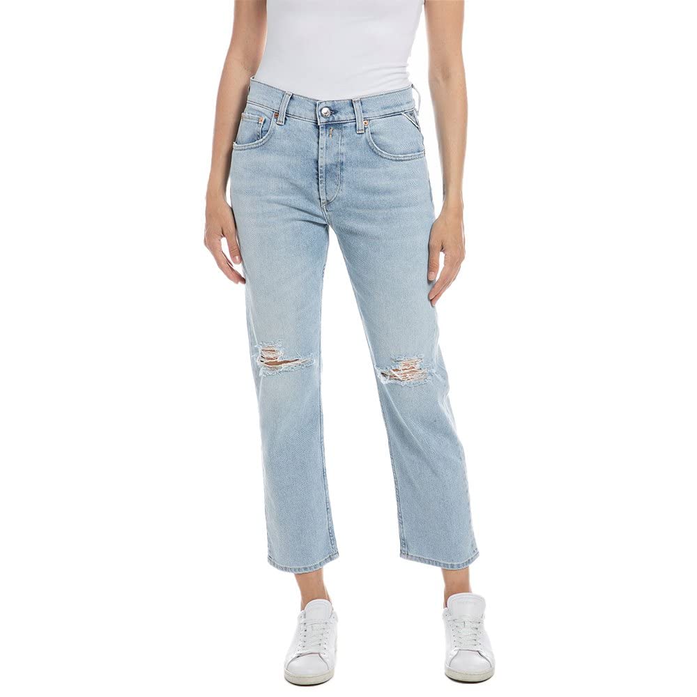 Replay Women's Jeans Maikke Straight-Fit Rose Label, Super Light Blue 011 (Blue), 33W